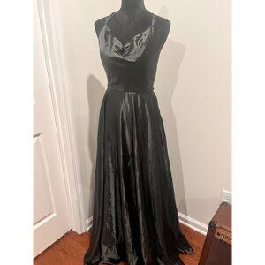 JJ's House Wedding Party Bridesmaid formal Gown Black Maxi Satin Dress Sz 10